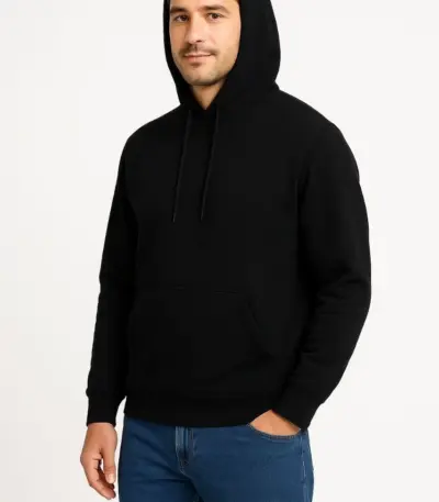 3 İplik Pamuklu Kapüşonlu Kanguru Cepli SweatShirt hoodie - Siyah