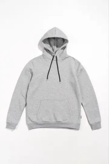 Kapüşonlu Kanguru Cepli 3 İplik Pamuklu Oversize Hoodie Sweatshirt -  Gri