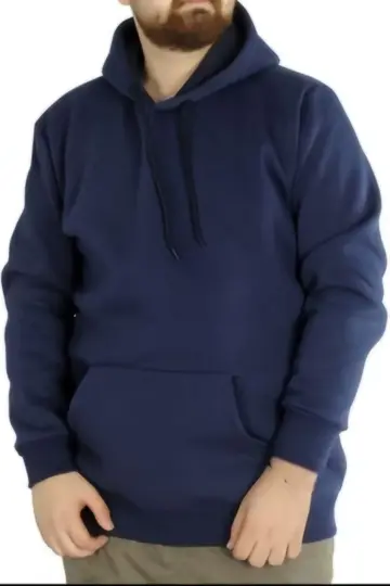 3 İplik Pamuklu Kapüşonlu Cepli Oversize Hoodie Sweatshirt - Lacivert