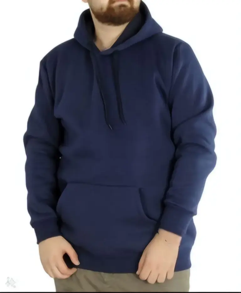 3 İplik Pamuklu Kapüşonlu Cepli Oversize Hoodie Sweatshirt - Lacivert