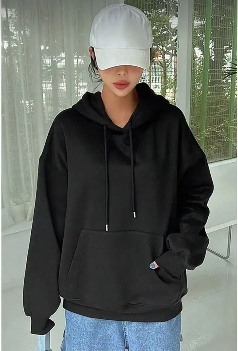 Kapüşonlu Kanguru Cepli 3 İplik Pamuklu Oversize Hoodie Sweatshirt - Siyah