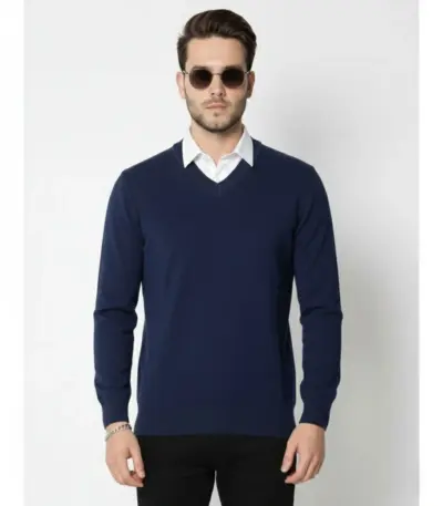 V Yaka Triko Kazak yumuşak dokulu Pamuklu ince Dokuma uzun kollu Regular - Lacivert