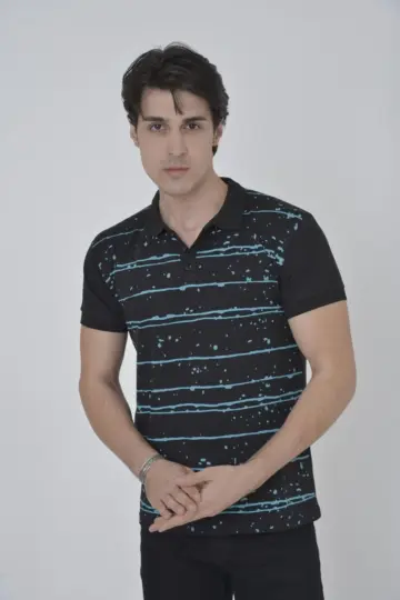 Pike Polo Yaka tişört Slim Fit Baskılı Kısa kol T-Shirt - Siyah