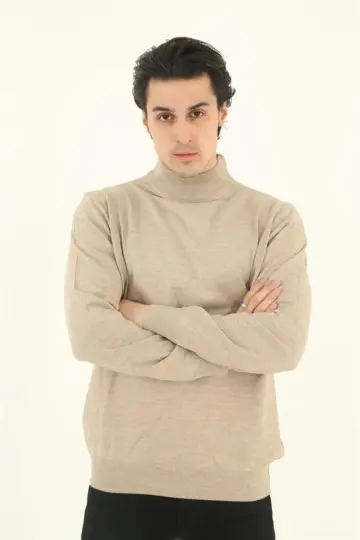 Yarım Balıkçı Yaka Triko Kazak - Bej