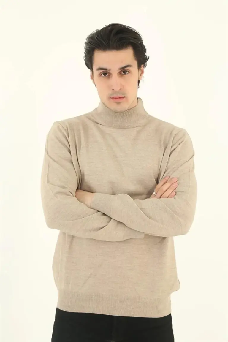 Yarım Balıkçı Yaka Triko Kazak - Bej