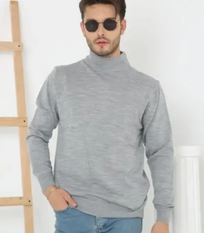 Yarım Boğaz Triko Yumuşak Dokulu Pamuklu Uzun Kollu Kazak - Gri