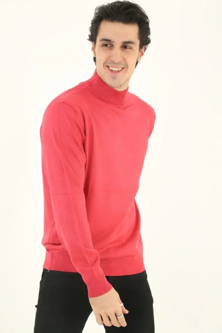 Yarım Boğaz Triko Yumuşak İnce Dokulu Pamuklu Uzun Kollu Kazak - Gül Kurusu