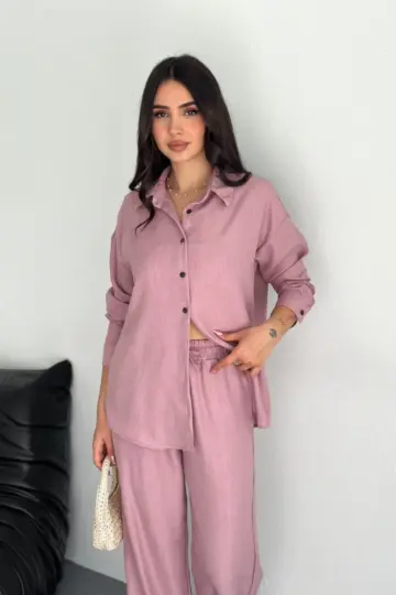 Gömlek Pantolon ikili Alt-Üst Takım - Toz Pembe