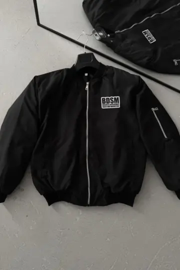 Baskılı Bomber Mont Fermuarlı Cepli Kapitone Astarlı  - Siyah