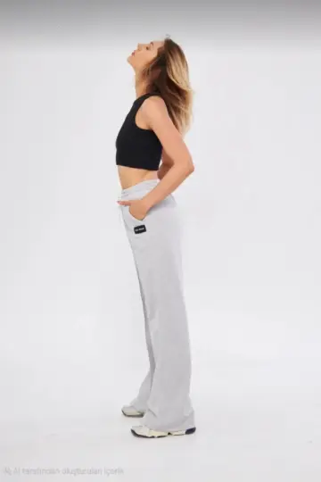 İki iplik Bol Paça Eşofman Pantolon - Gri