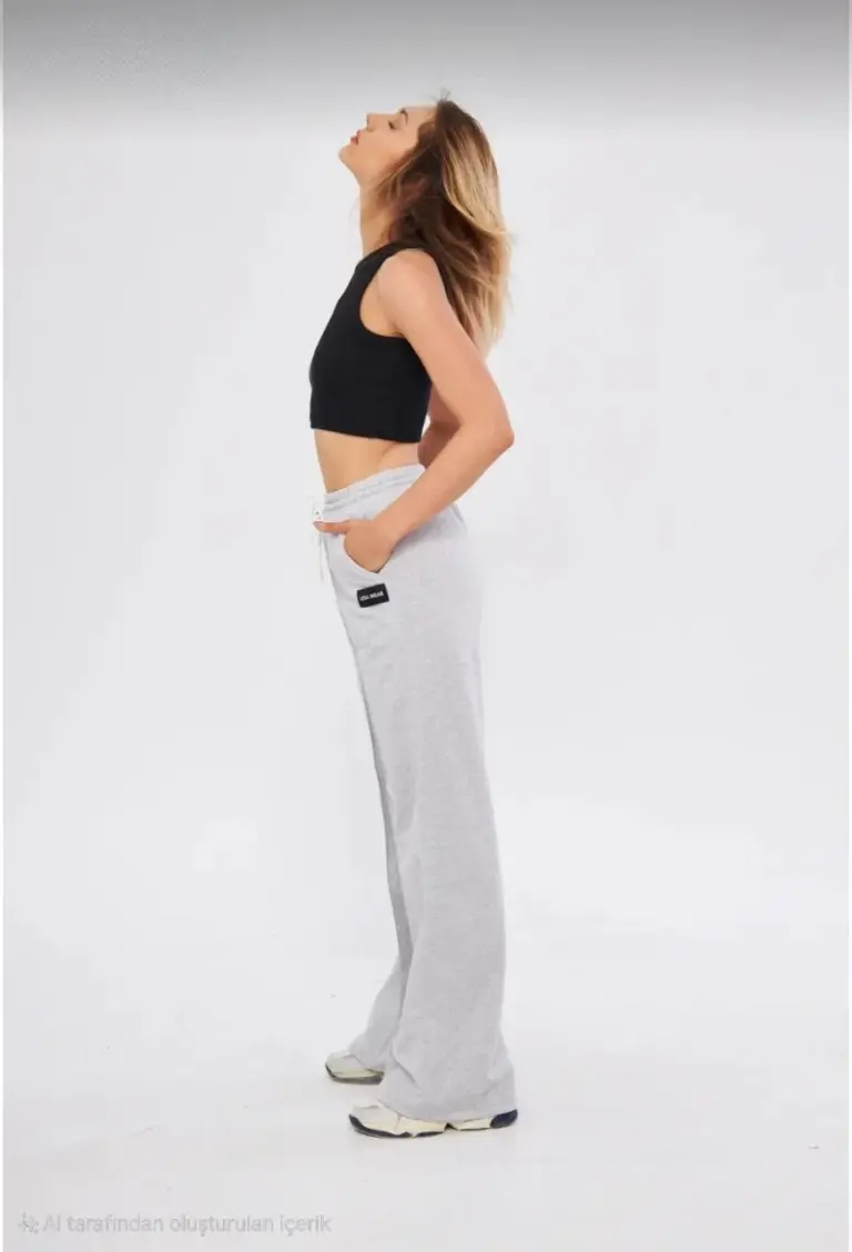 İki iplik Bol Paça Eşofman Pantolon - Gri