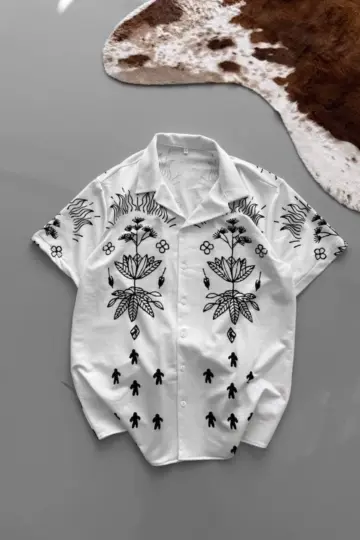 İki İplik Baskılı Gömlek - Beyaz