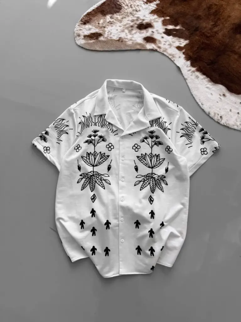 İki İplik Baskılı Gömlek - Beyaz