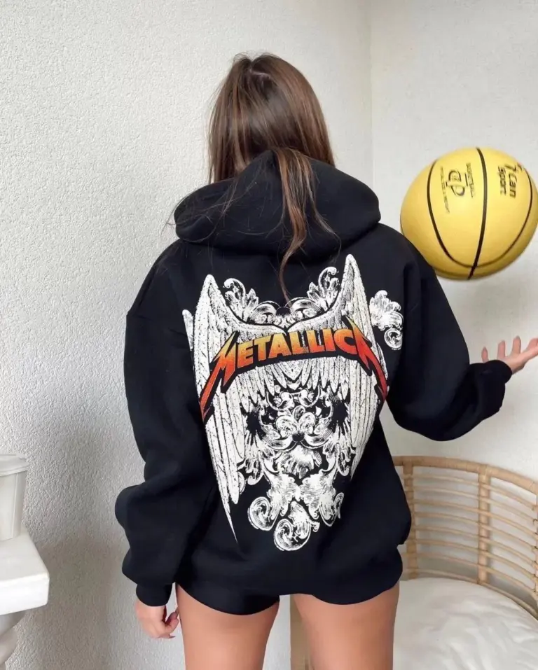 2 İplik METALLICA Baskılı Kapüşonlu Hoodie Sweatshirt - Siyah