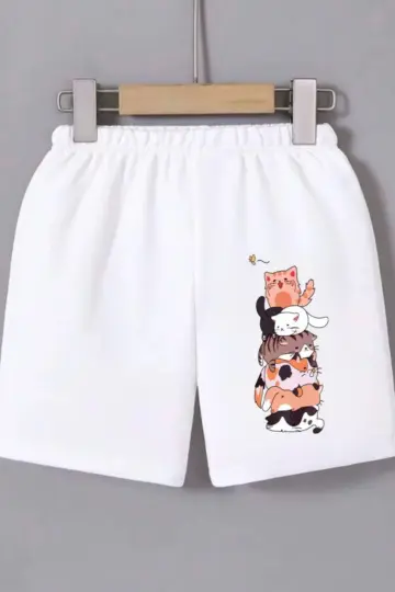 Beli Lastikli Baskılı Mini Şort - Beyaz