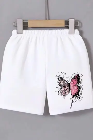 Beli Lastikli Baskılı Mini Şort - Beyaz