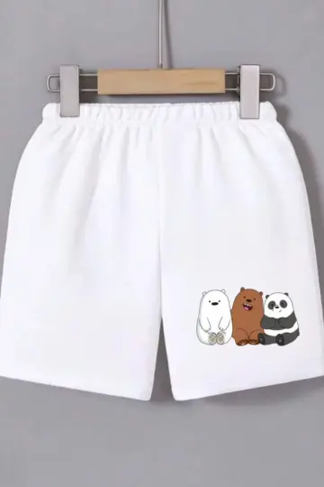 Beli Lastikli Baskılı Mini Şort - Beyaz