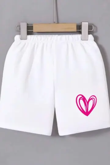 Beli Lastikli Baskılı Mini Şort - Beyaz