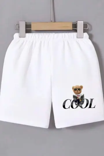 Beli Lastikli Baskılı Mini Şort - Beyaz