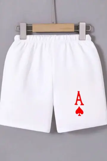 Beli Lastikli Baskılı Mini Şort - Beyaz