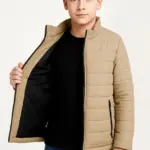 Çocuk Şişme İçi Elyaflı Fermuarlı Cepli Mont Su İtici Ceket - Bej