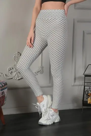 Yüksek Bel Toparlayıcı Likralı Büzgülü Tayt - Beyaz