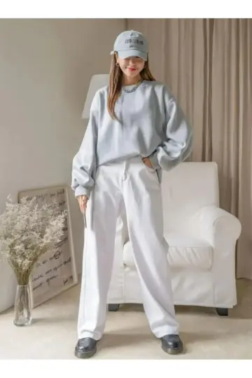 3 İplik Pamuklu Oversize Yarım Fermuarlı Yakalı Basic Sweatshirt - Gri