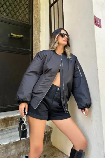 Oversize Bomber Ceket – Siyah