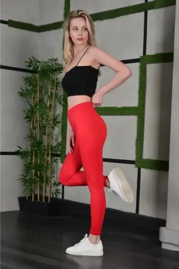 Full Likra Extra Toparlayıcı Yüksek Bel Dar Kalıp Günlük Spor Tayt - Kırmızı
