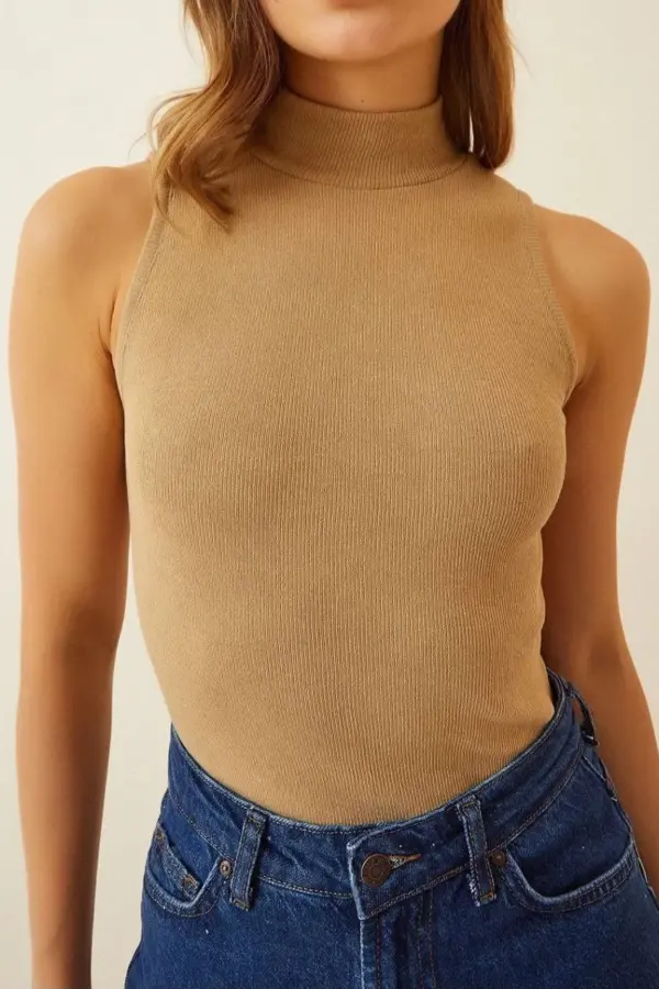 Full Likralı Fitilli Kaşkorse Body - Camel