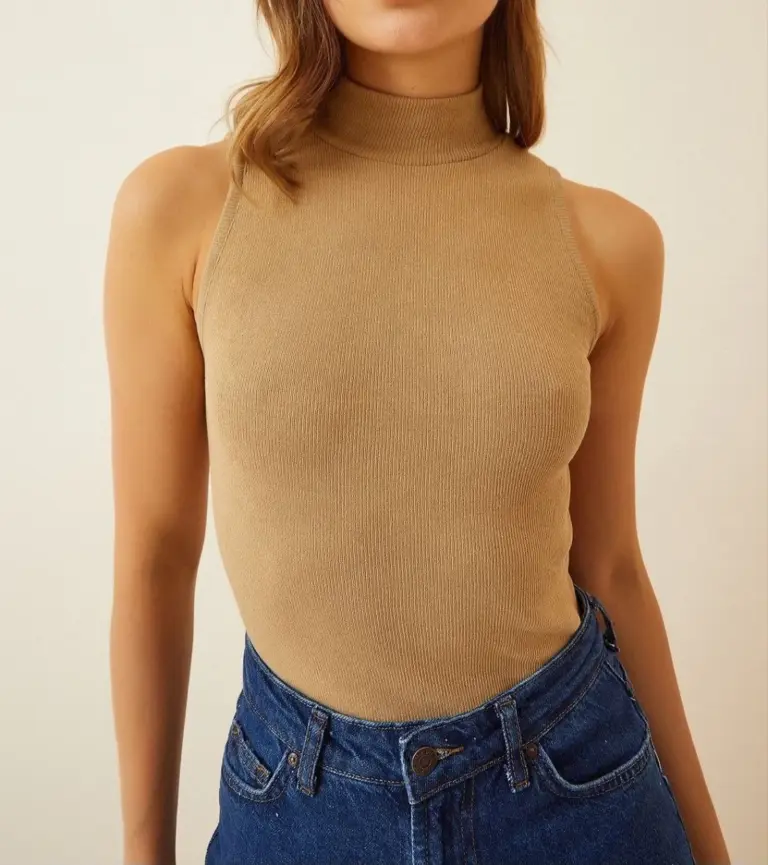 Full Likralı Fitilli Kaşkorse Body - Camel