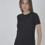 Gögüs Fileli T-Shirt Kısa Kol Bisiklet Yaka Slimfit Tişört   - Siyah