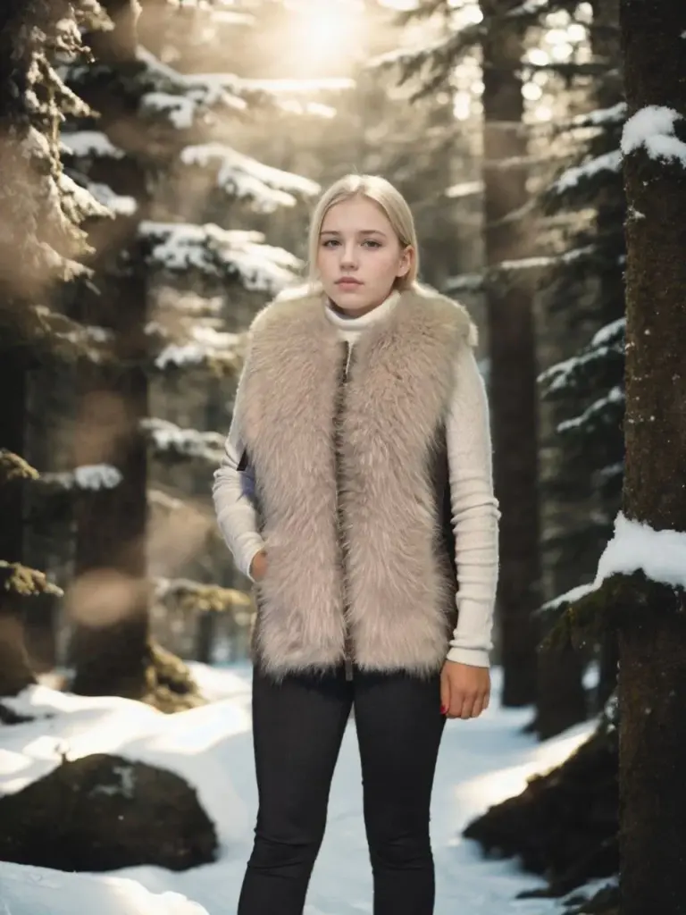 Premium Doğal Kürk Kolsuz Fermuarlı Yelek - Kahve