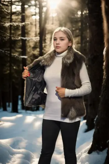 Premium Doğal Kürk Kolsuz Fermuarlı Yelek - Kahve