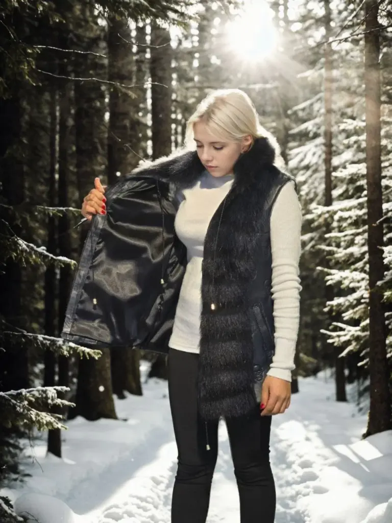 Premium Doğal Kürk Kolsuz Fermuarlı Yelek - Lacivert