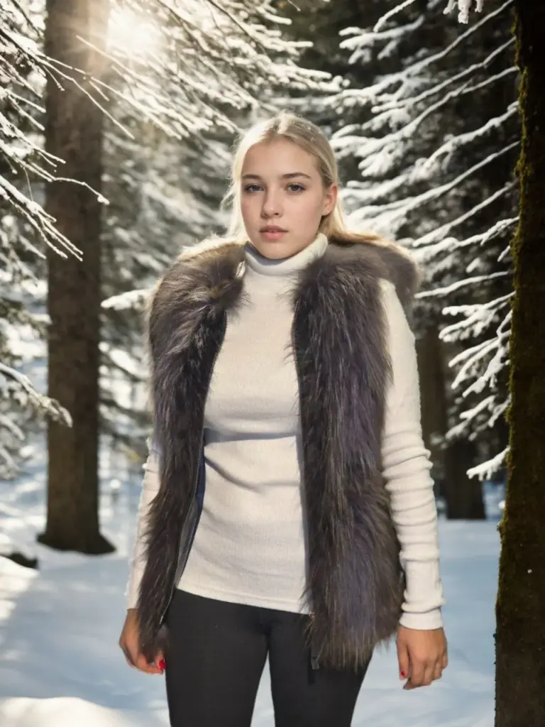 Premium Doğal Kürk Kolsuz Fermuarlı Yelek - Siyah