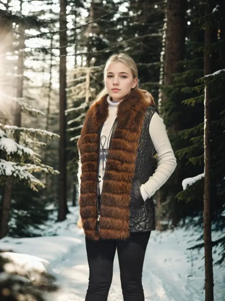 Premium Doğal Kürk Kolsuz Fermuarlı Yelek - Siyah