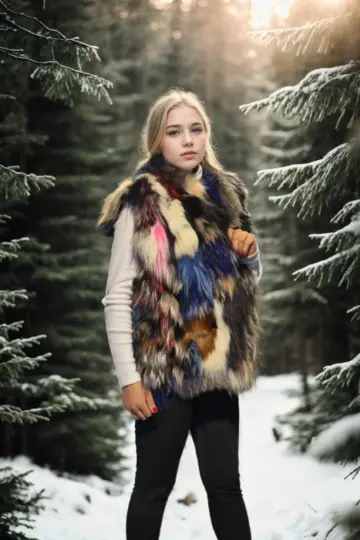 Premium Doğal Kürk Kolsuz Deri Ceket - Siyah