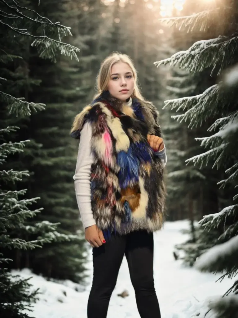 Premium Doğal Kürk Kolsuz Deri Ceket - Siyah