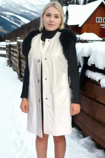 Premium Doğal Kolsuz Deri Kürk - Beyaz