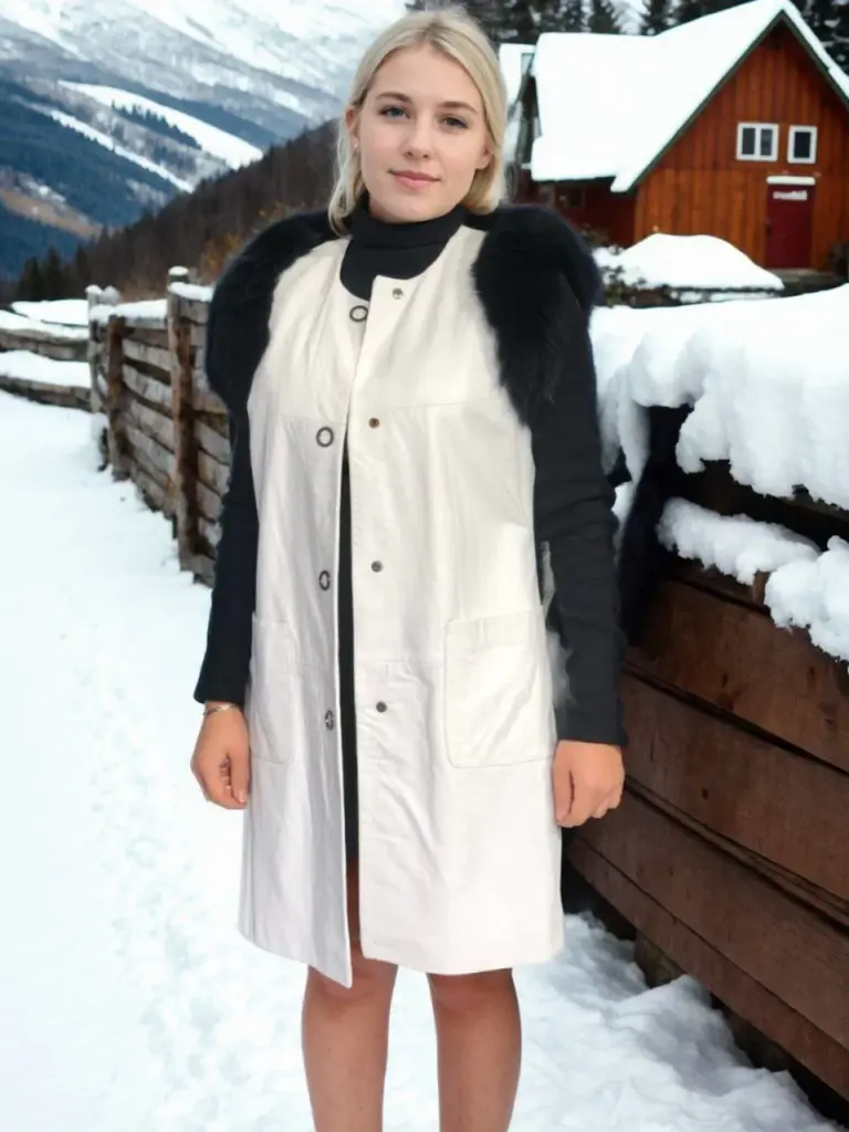 Premium Doğal Kolsuz Deri Kürk - Beyaz