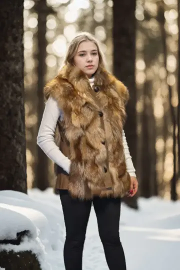 Premium Doğal Kolsuz Deri Kürk - Kahve