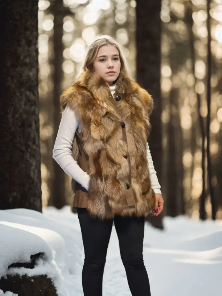 Premium Doğal Kolsuz Deri Kürk - Kahve