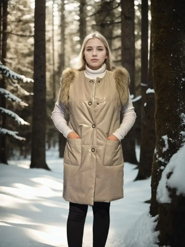 Premium Doğal Kolsuz Deri Kürk - Krem