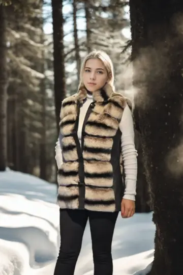 Premium Doğal Kolsuz Deri Kürk - Siyah