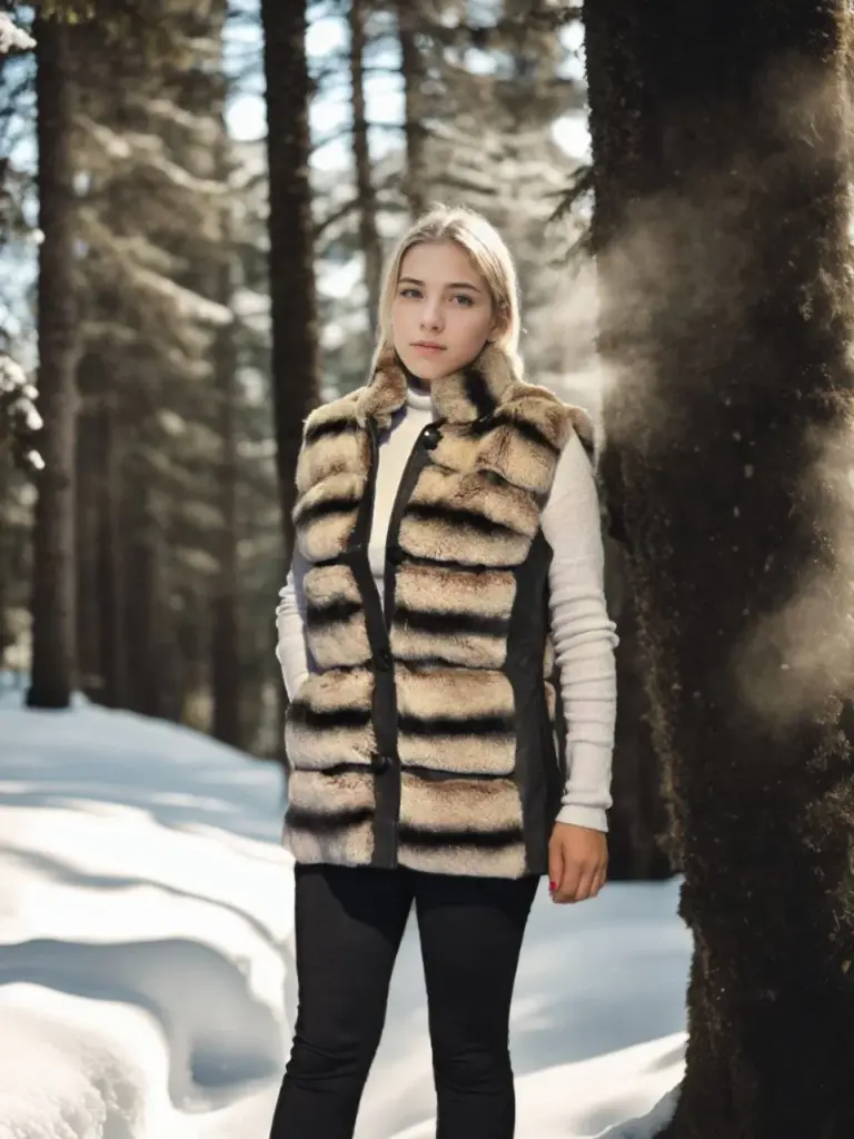 Premium Doğal Kolsuz Deri Kürk - Siyah