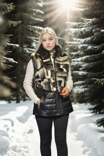 Premium Doğal Kolsuz Deri Kürk - Siyah