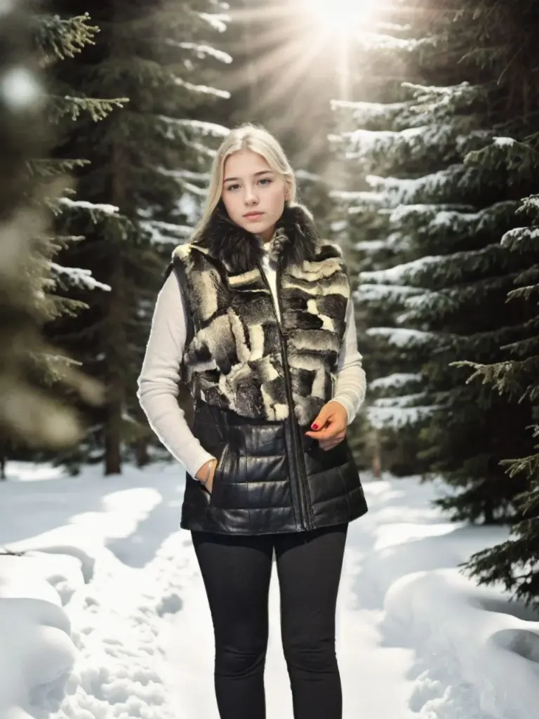 Premium Doğal Kolsuz Deri Kürk - Siyah