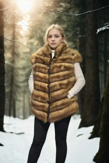 Premium Doğal Kolsuz Kürk - Kahve