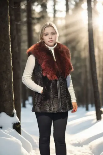 Premium Doğal Kolsuz Kürk - Siyah